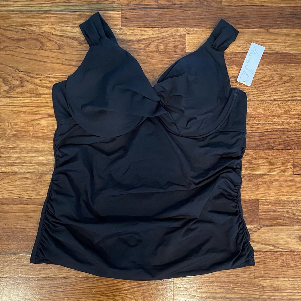 Anne Cole retro twist underwire tankini swim top, black 20W